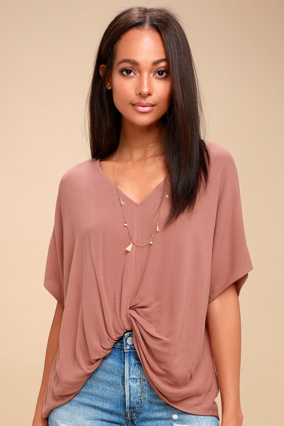 Cute Knotted Hem Tee - V-Neck Tee - Mauve Tee Shirt - Lulus