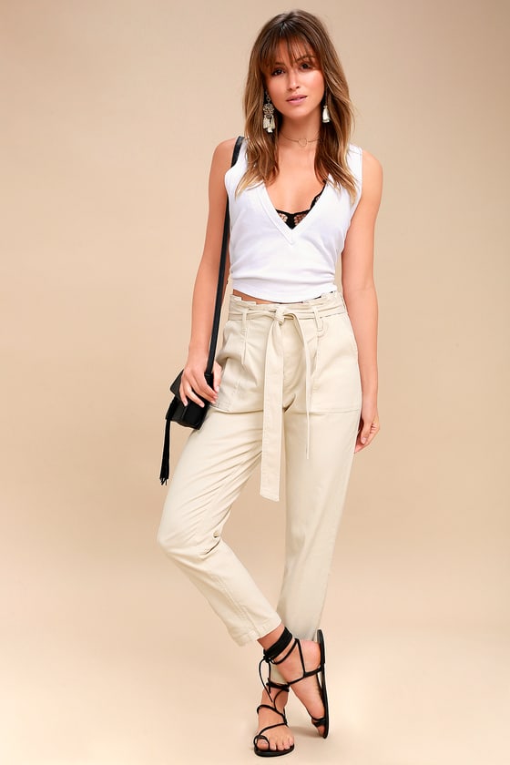 beige cropped pants