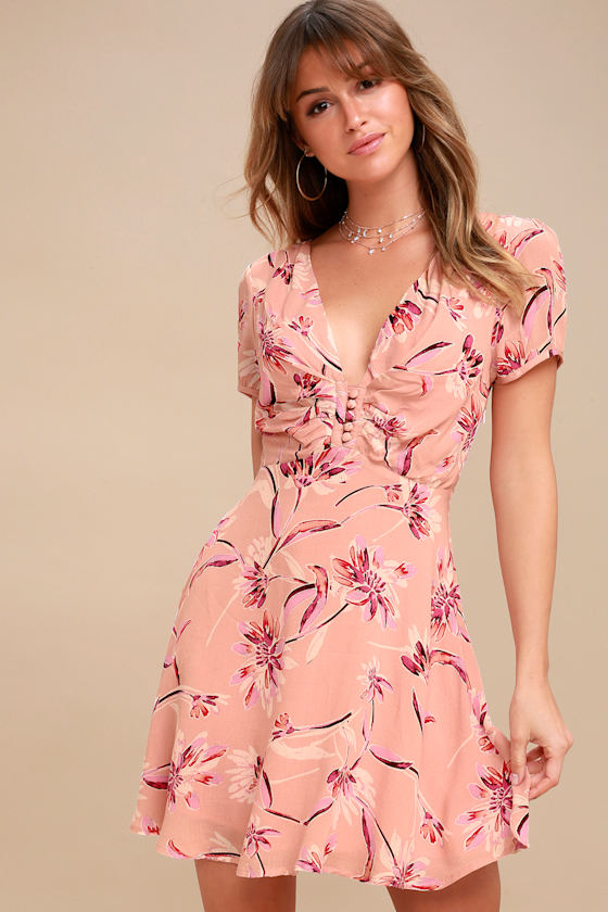Flor-Ever Blush Pink Floral Print Skater Dress 1