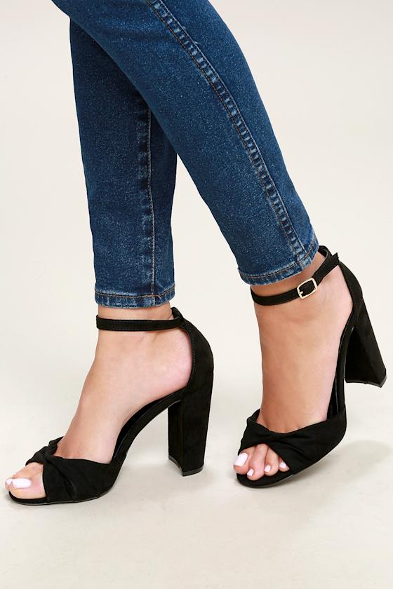 Carly Black Suede Ankle Strap Heels 1