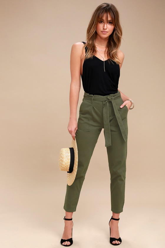 Chic Olive Green Pants - Cropped Pants - Tie-Waist Pants - Lulus