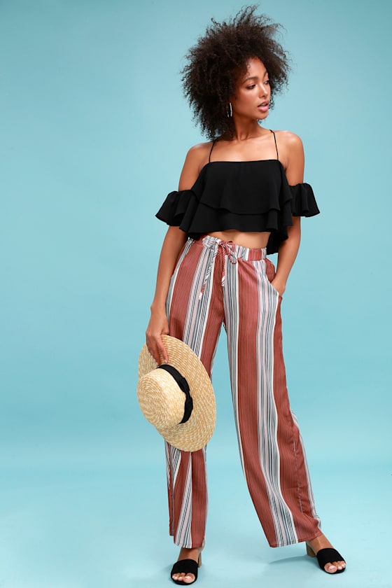Rio Rust Red Striped Wide-Leg Pants 1