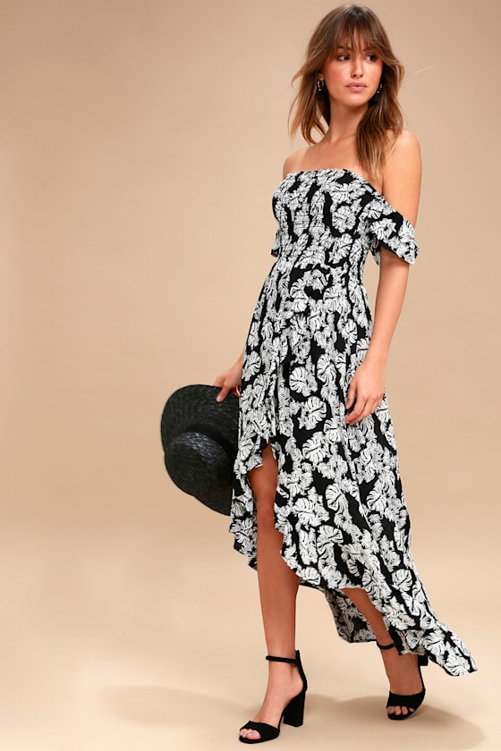 black and white leaf print dress
