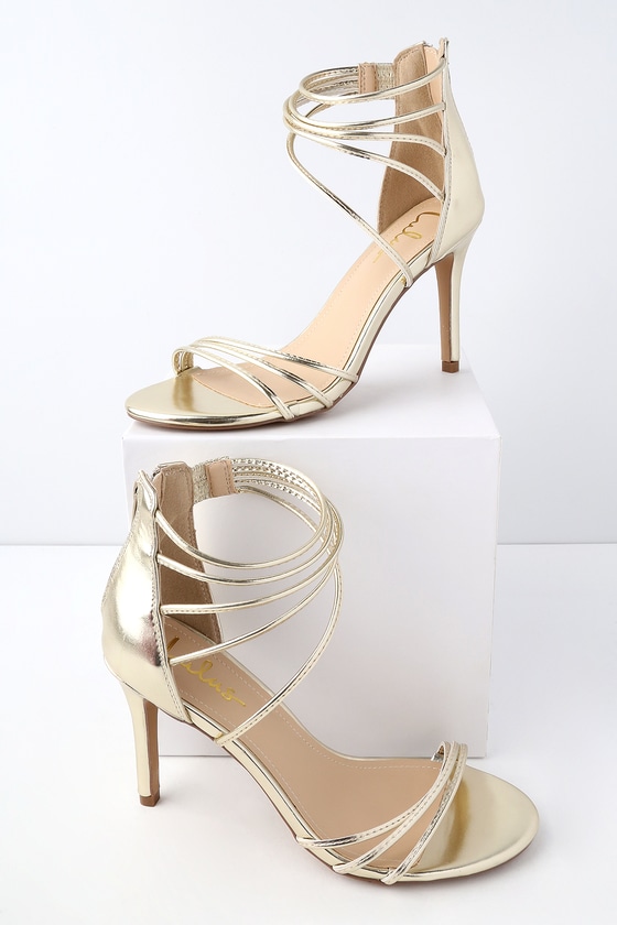 Chic Light Gold Heels - Metallic heels - Ankle Strap Heels