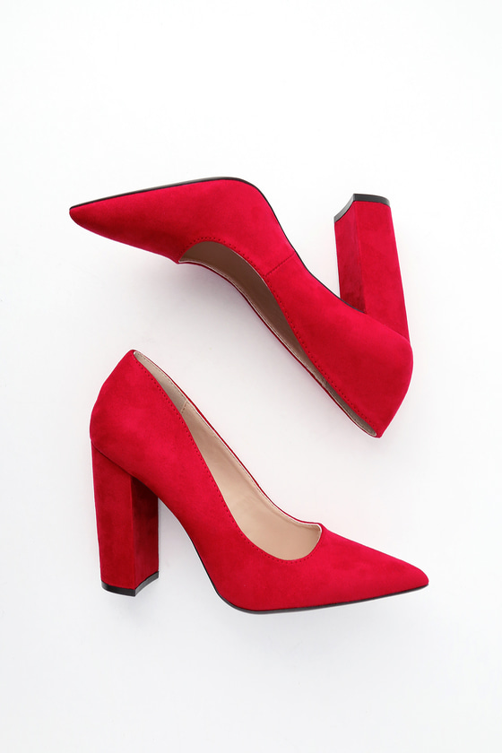 red suede block heel shoes