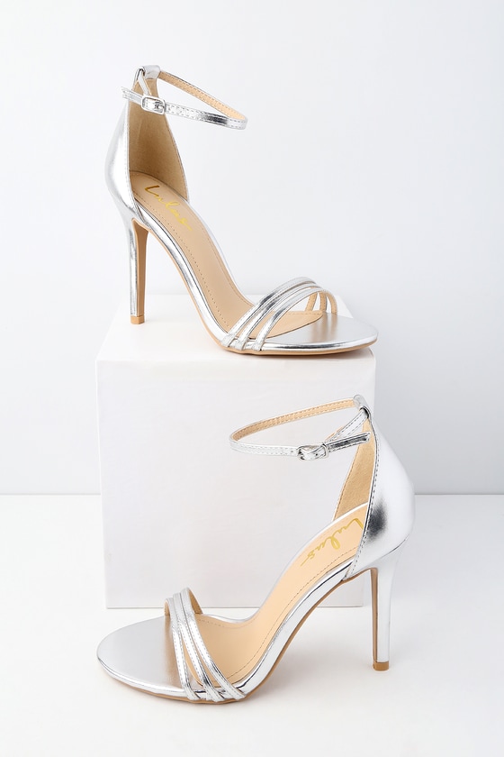 silver ankle strap low heels