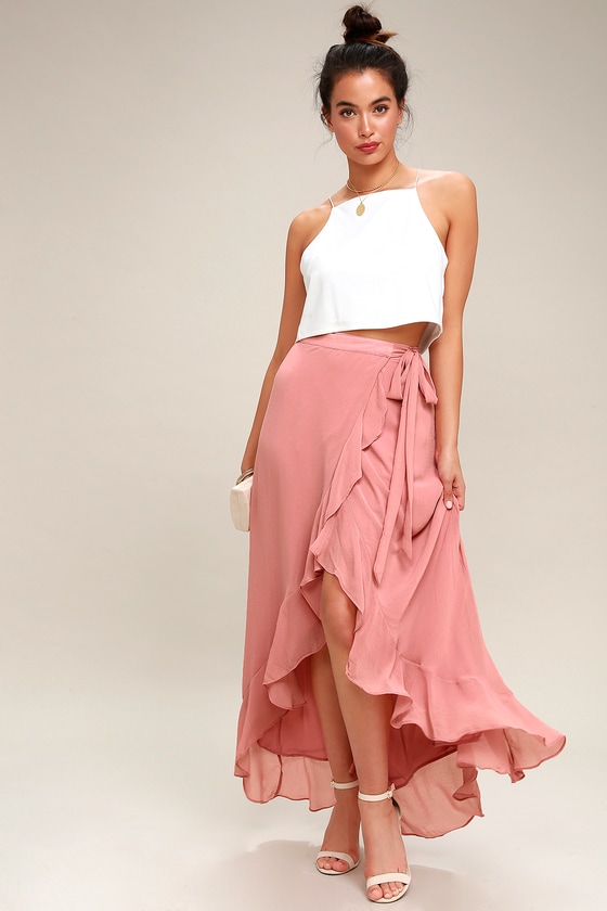 Cute Blush Pink Skirt Wrap Skirt Maxi Skirt Lulus