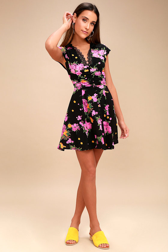 Alora Black Floral Print Mini Dress 2