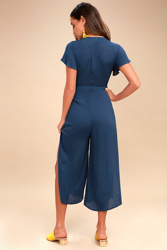 Teal Blue Jumpsuit TieFront Jumpsuit Culotte Jumpsuit