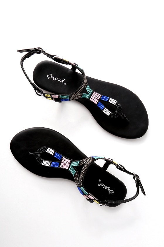 Marty Black Beaded Thong Sandals