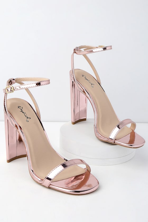 Reese Rose Gold Patent Ankle Strap Heels 3