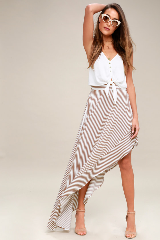 King Harbor Tan and White Striped Maxi Skirt
