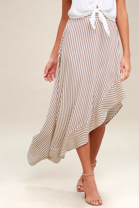 King Harbor Tan and White Striped Maxi Skirt 2