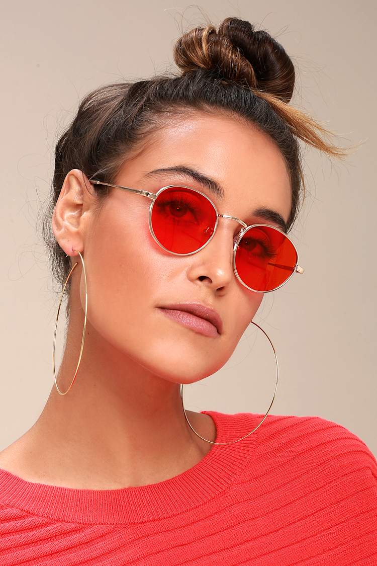 Round Sunglasses Prescription Sunglasses Red Tint Plum Keyhole