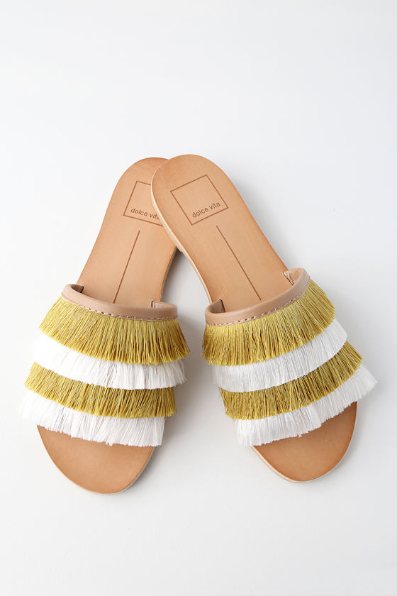 yellow fringe sandals