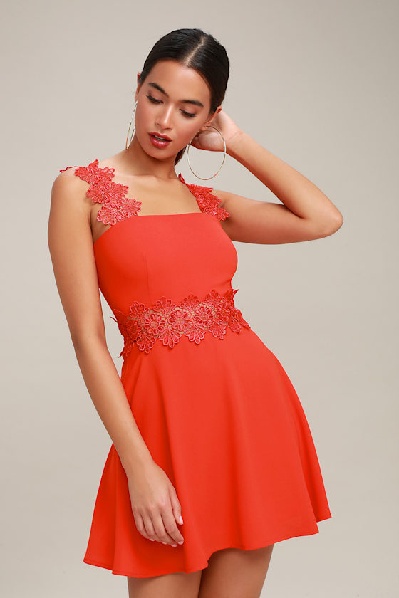 Visual Treat Red Lace Skater Dress 1
