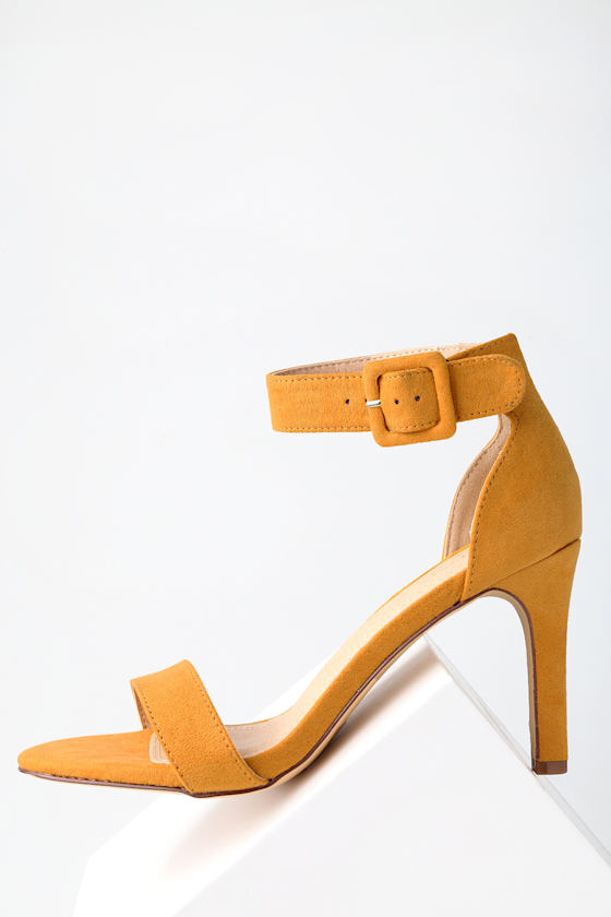 Cute Mustard Heels Ankles Strap Heels Vegan Suede Heels Lulus