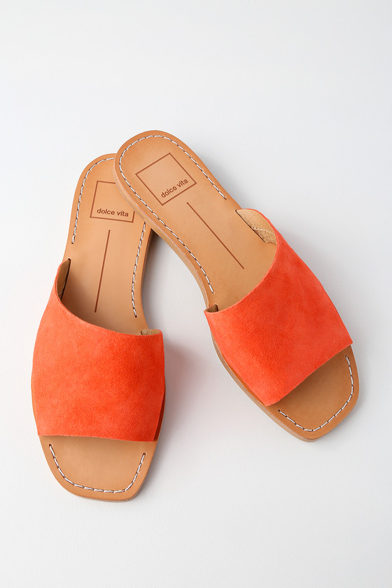 Dolce Vita Cato - Orange Slide Sandals - Suede Slide Sandals