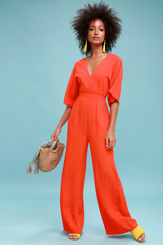 red wide leg jumpsuit