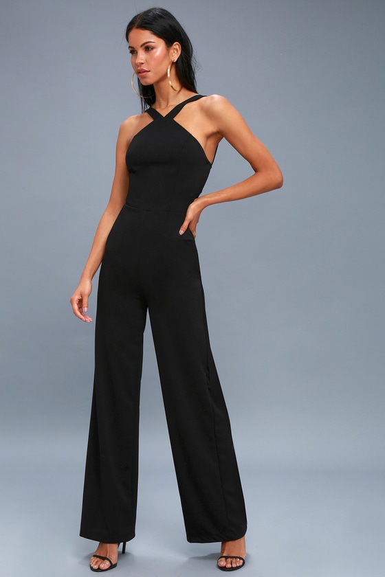 Chic Black Jumpsuit - Wide-Leg Jumpsuit - Halter Jumpsuit - Lulus