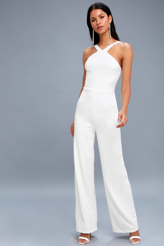 halter white jumpsuit