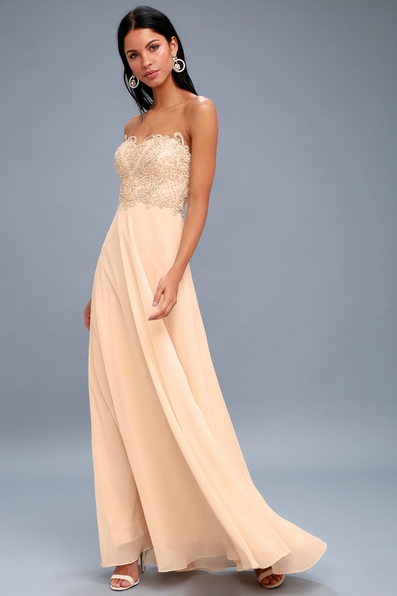 champagne color long gown