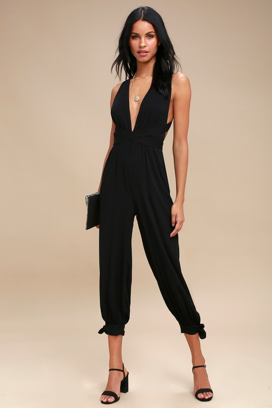 Cute Black Jumpsuit - Halter Jumpsuit - Tying Jumpsuit