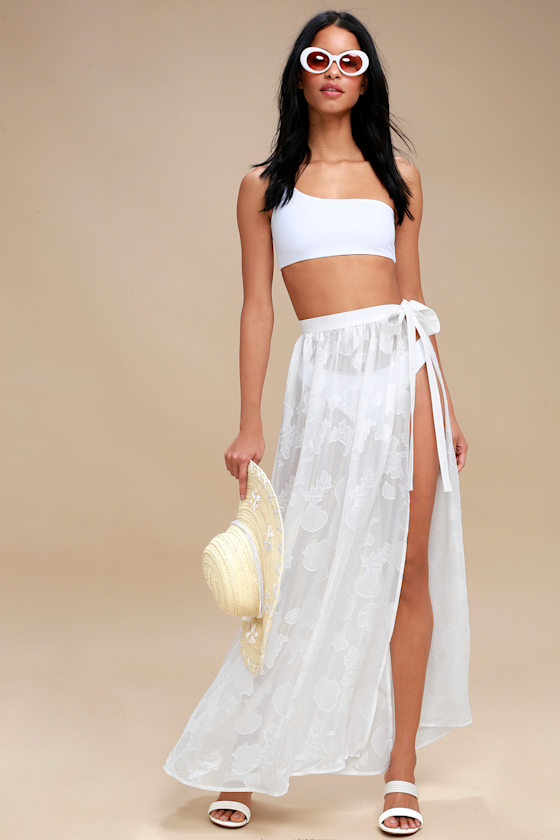 Take the Caicos White Shell Print Cover-Up Maxi Skirt 1