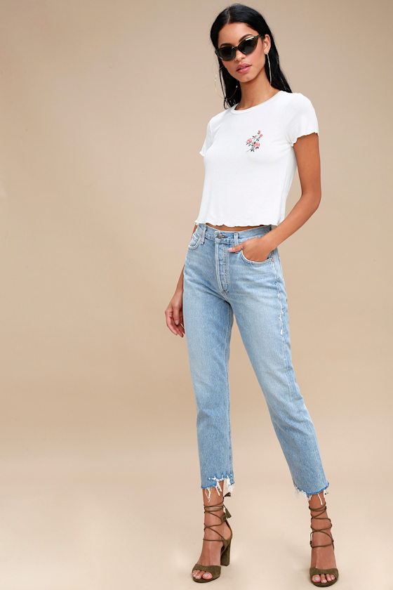 Thorn To Be Wild White Embroidered Crop Tee 1