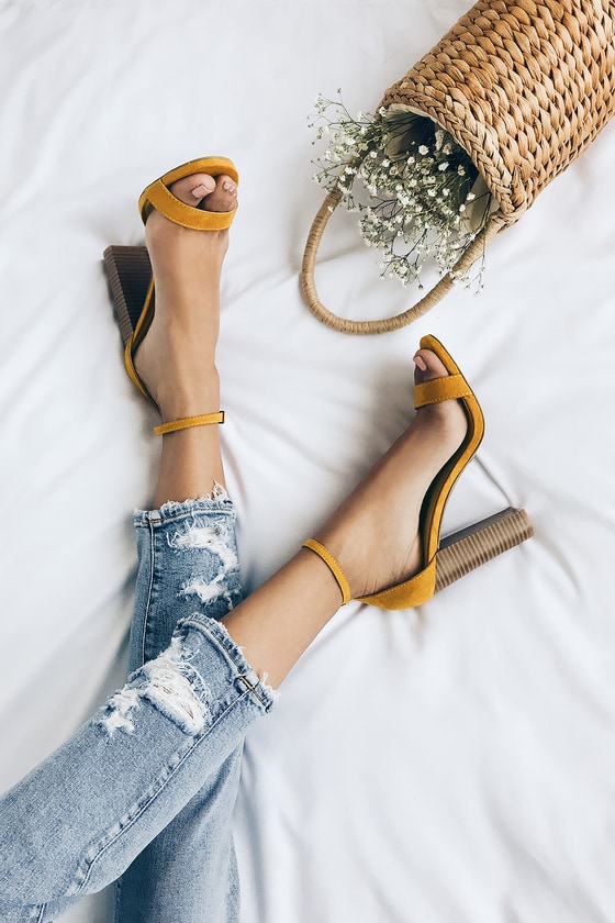 Yellow Leather-Look Strappy Block Heel Sandals | New Look