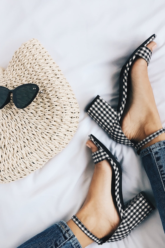 Report Payson Gingham Heels Gingham Ankle Strap Heels Lulus