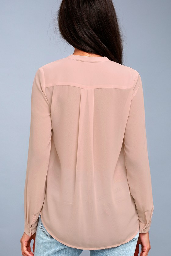 Blush Pink Blouse Button Up Blouse Long Sleeve Blouse