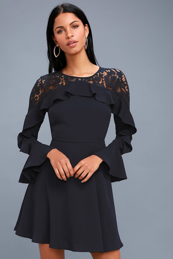 Secret Kiss Navy Blue Lace Long Sleeve Dress 3