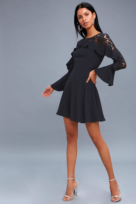 Secret Kiss Navy Blue Lace Long Sleeve Dress 2