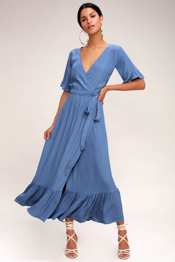 Lucy Love Enchanted Dress - Blue Midi Dress - Wrap Dress - Lulus