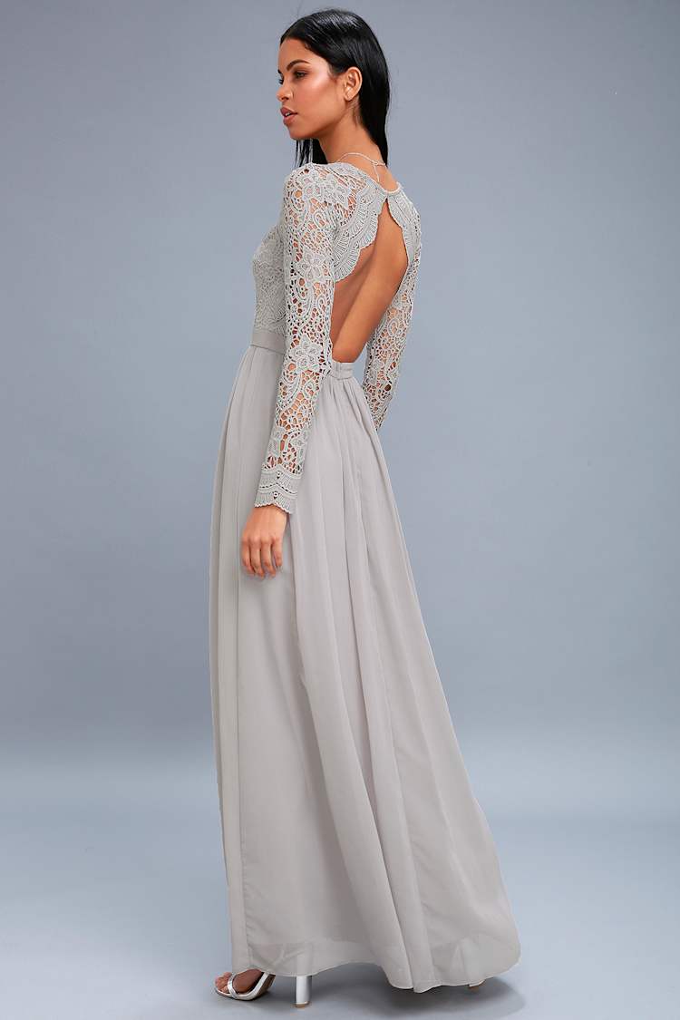 Lovely Light Grey Dress - Lace Long Sleeve Maxi Dress - Lulus Lovely Light Grey Dress - Lace Long Sleeve Maxi Dress - Lulus