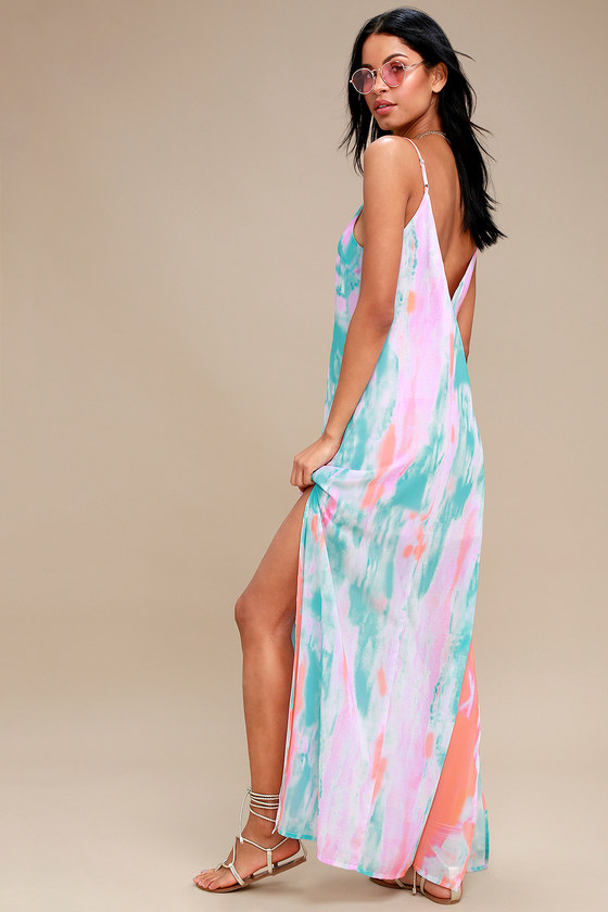 Cool Fuchsia Print Maxi Dress Watercolor Print Maxi Lulus