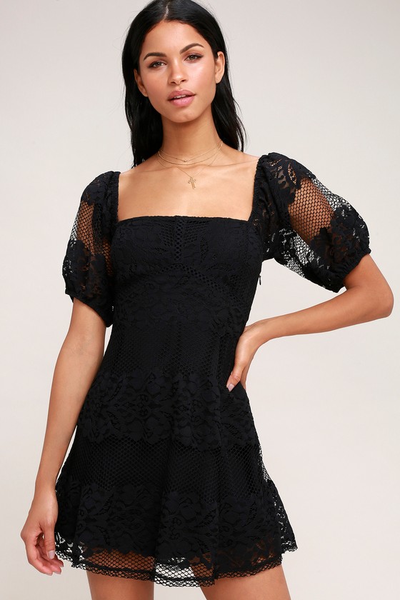 Free People Be Your Baby - Black Lace Dress - Babydoll Dress - Lulus