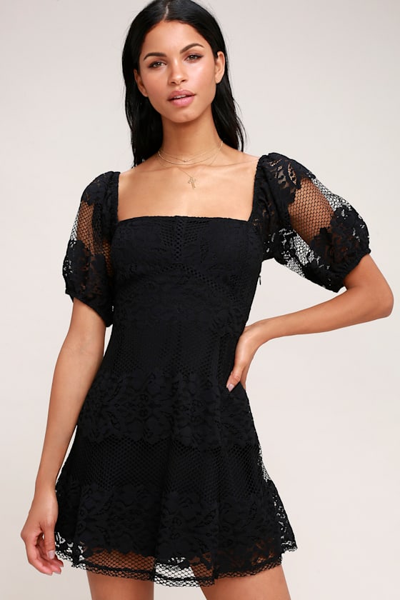 Be Your Baby Black Lace Shift Dress 3