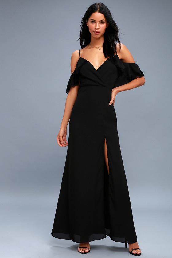 Lovely Black Maxi Dress - Lace Off-the-Shoulder Maxi Dress