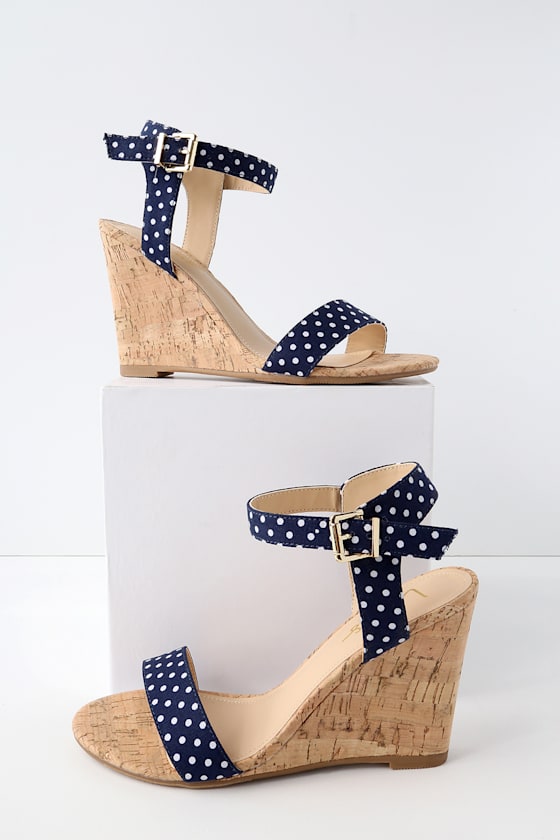 Whitney Blue and White Polka Dot Wedge Sandals 4