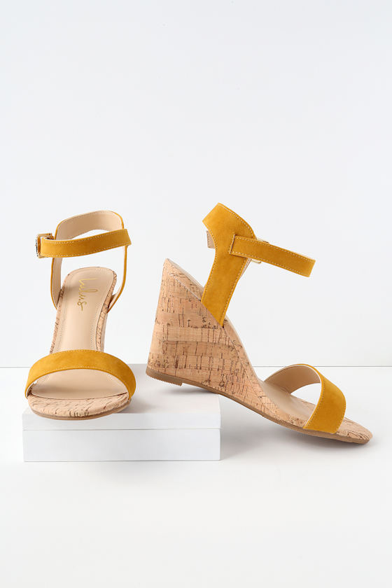 Whitney Mustard Suede Wedge Sandals 5