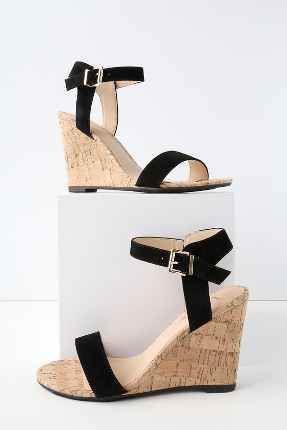red suede wedge sandals