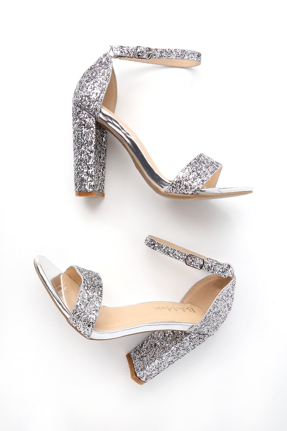 silver sequin shoes heels