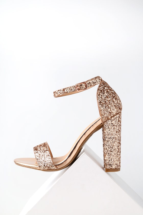 Perrie Rose Gold Glitter Ankle Strap Heels