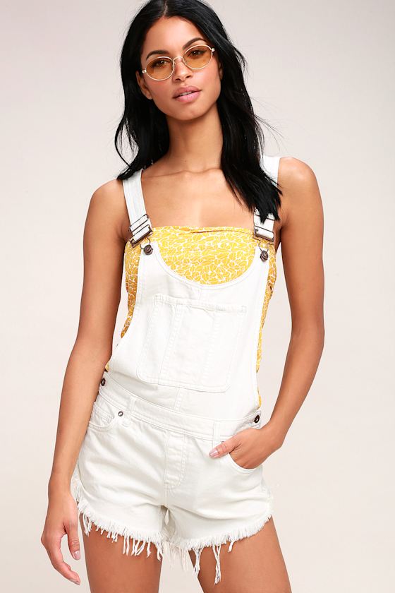 Summer Babe White Denim Short Overalls 2