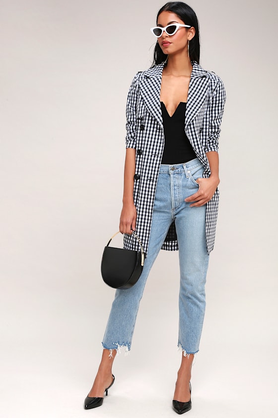 Rain Check Black and White Gingham Trench Coat 1