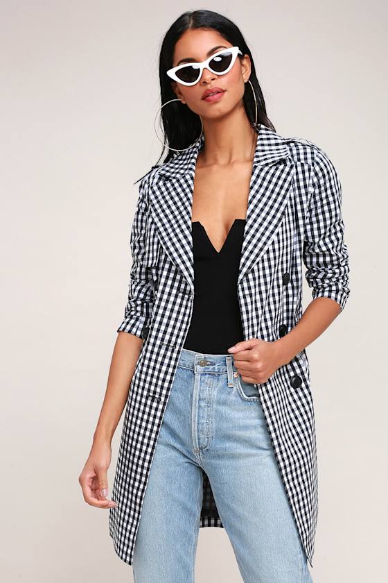 Rain Check Black and White Gingham Trench Coat 2