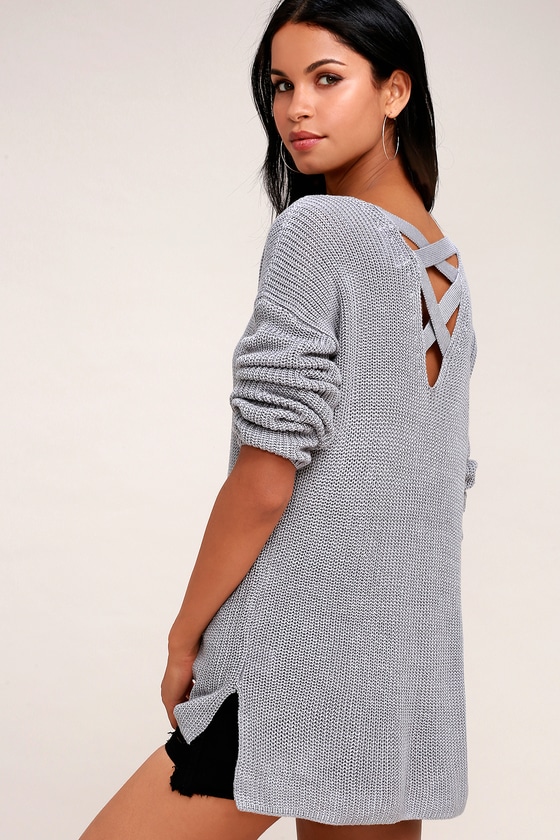 grey backless sweater
