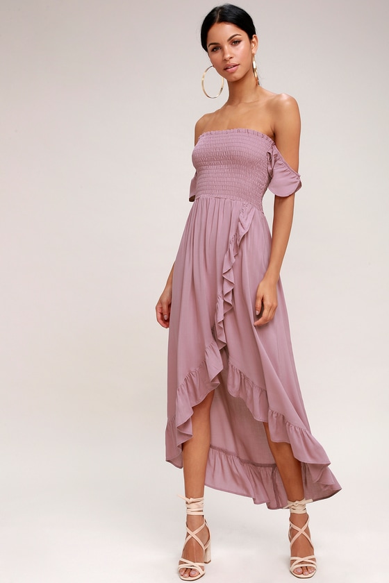 one shoulder mauve dress